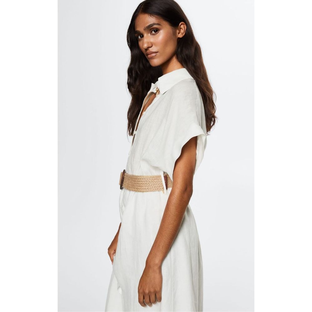 Mango Linen Shirt Dress White Size 6 - Picture 6 of 12